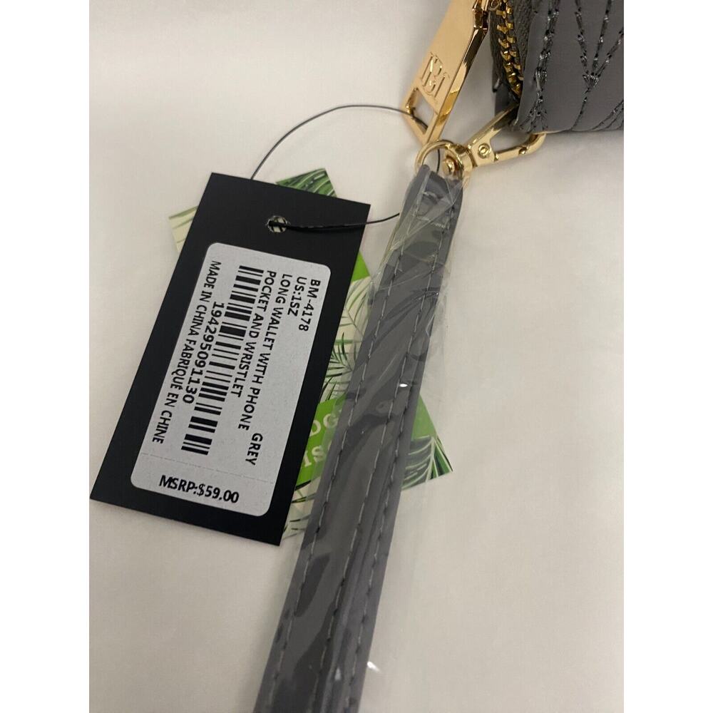 NWT Badgley Mischka Women's Grey Long Wallet With Phone Pocket & Wrist Leg - Picture 5 of 5
